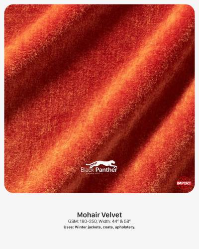 Imported Mohair Velvet Fabric 180-250 GSM | 44” & 58” Width | Jackets, Coats & Upholstery in Surat